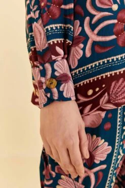 Farm Rio Teal Seashell Tapestry Shirt -Modern Dress World 318132 05