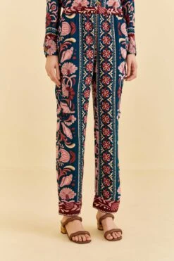 Farm Rio Teal Seashell Tapestry Cargo Pants 8 Farm Rio Teal Seashell Tapestry Cargo Pants -Modern Dress World 318133 03