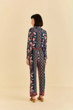 Farm Rio Teal Seashell Tapestry Cargo Pants 9 Farm Rio Teal Seashell Tapestry Cargo Pants -Modern Dress World 318133 04